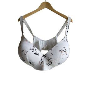 CACIQUE Lightly Lined T-Shirt No Wire T-Shirt Bra Size 40I White Floral Print